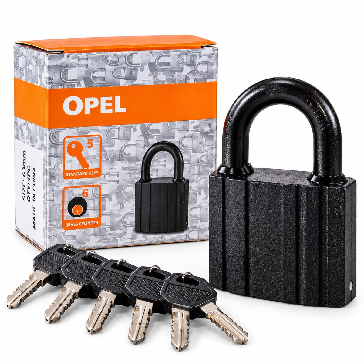 Candado Opel Negro 63 mm con 5 Llaves