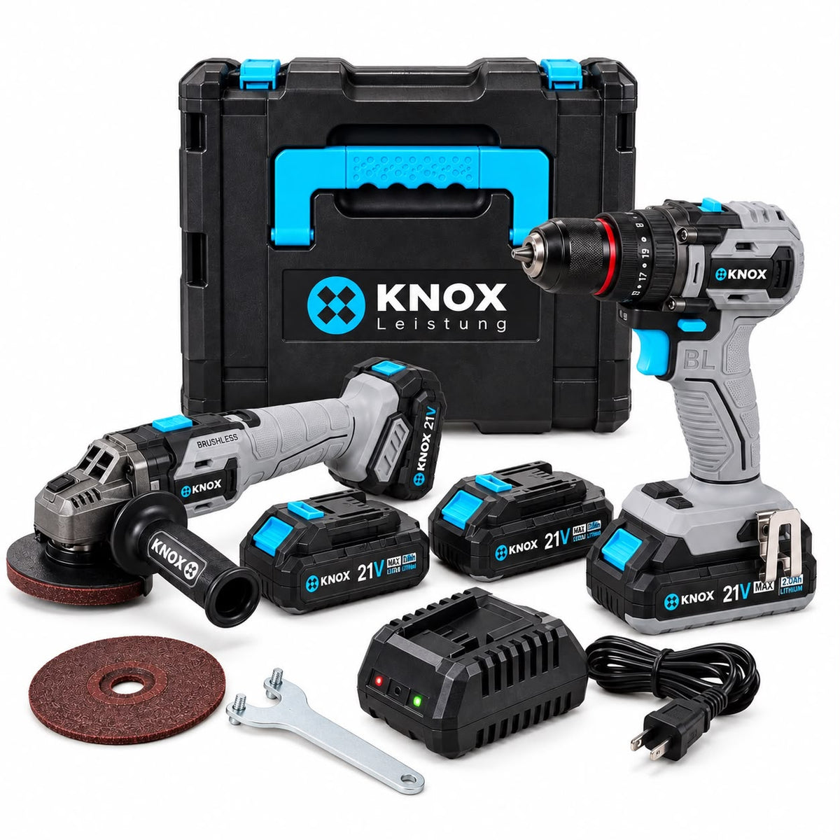 Combo KNOX 21V Taladro Percutor y Pulidora Brushless con 2 Baterías