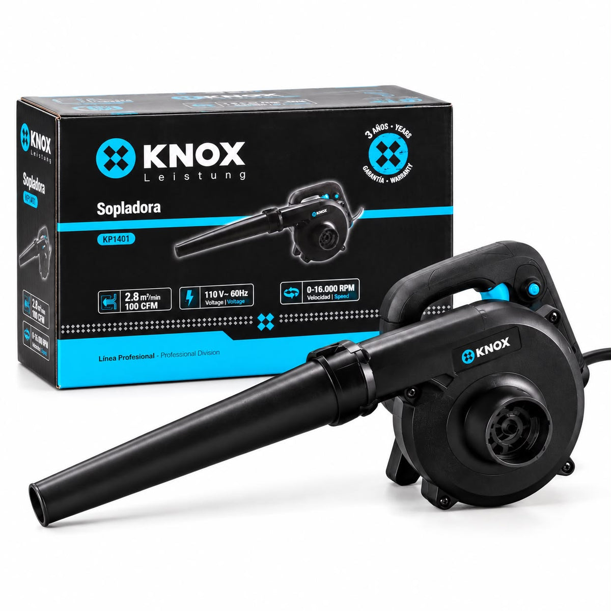 Sopladora Eléctrica KNOX 650W 110V Velocidad Variable 16.000 RPM