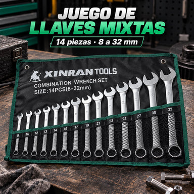 Juego de Llaves Mixtas 8–32 mm en Acero Cromo Vanadio – 14 Piezas