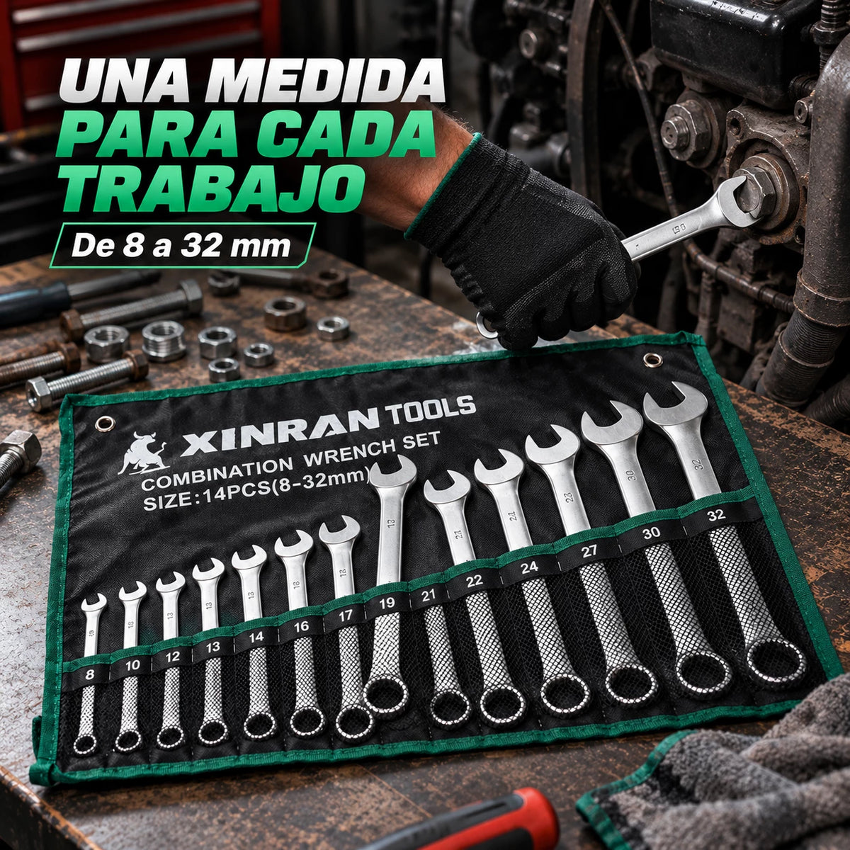 Juego de Llaves Mixtas 8–32 mm en Acero Cromo Vanadio – 14 Piezas