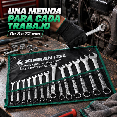 Juego de Llaves Mixtas 8–32 mm en Acero Cromo Vanadio – 14 Piezas