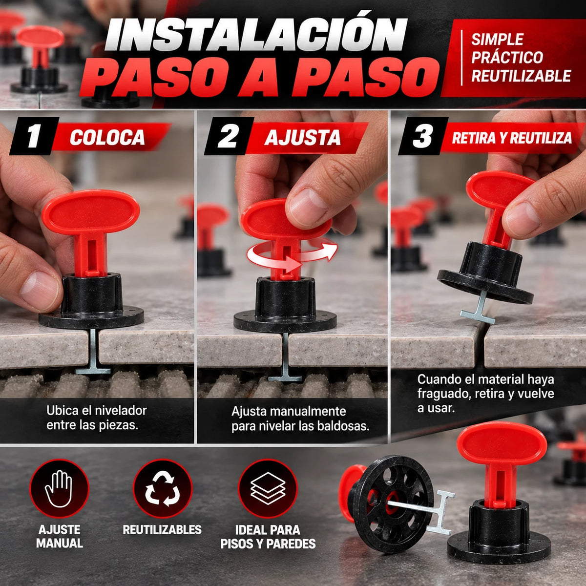 Niveladores Reutilizables para Cerámica y Porcelanato – 50 Piezas