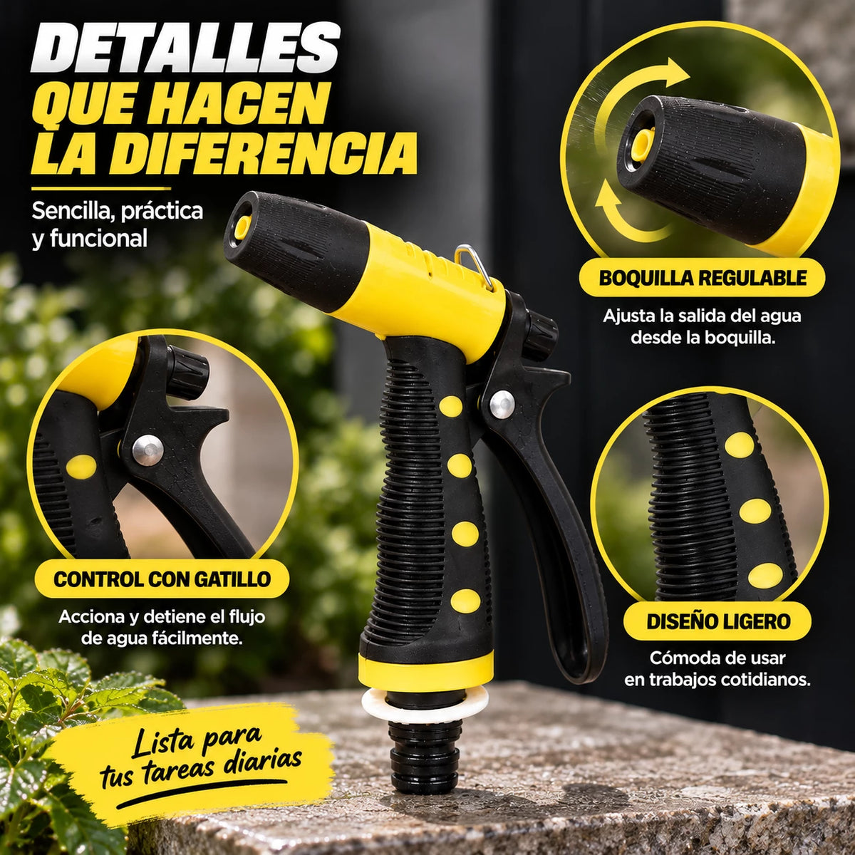 Pistola Jardinera para Manguera con Boquilla Regulable y Gatillo