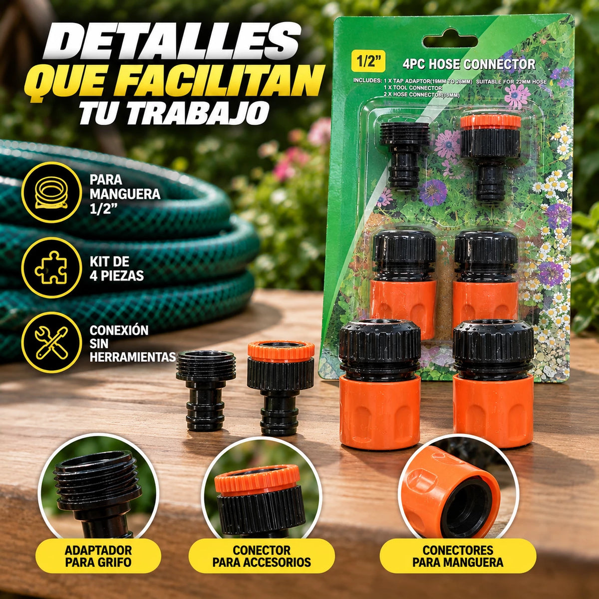 Kit de Acoples Rápidos para Manguera 1/2" – 4 Piezas