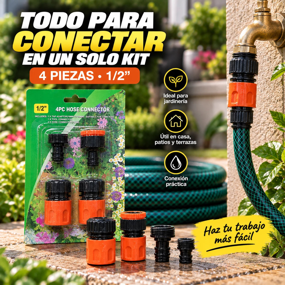 Kit de Acoples Rápidos para Manguera 1/2" – 4 Piezas