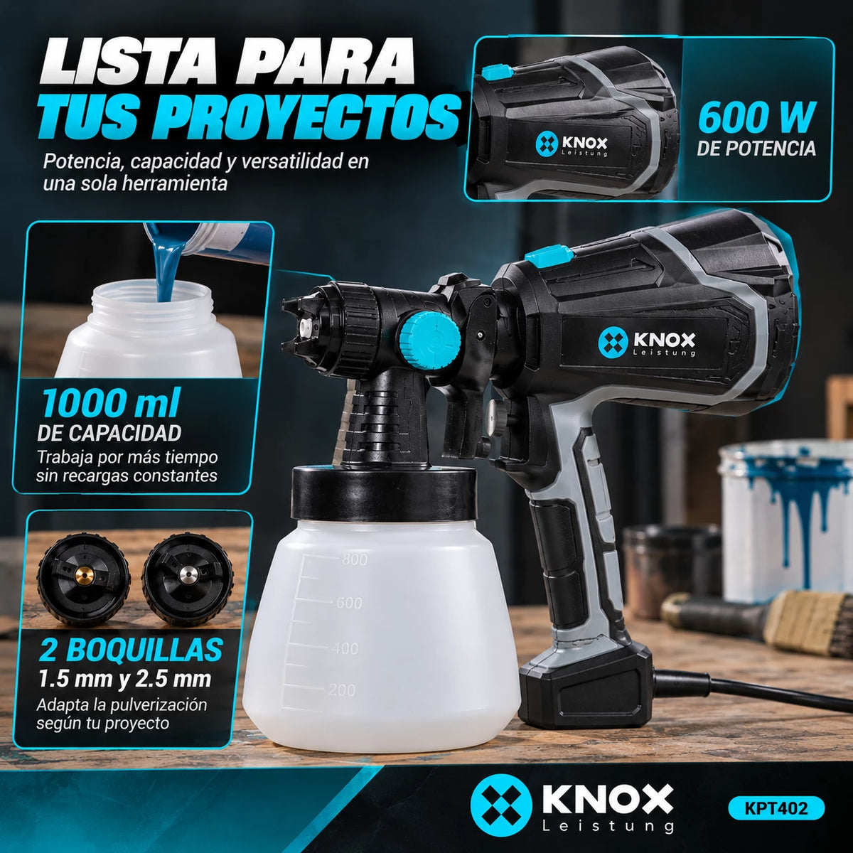 Pistola Eléctrica para Pintar Knox KPT402 600W 1000 ml