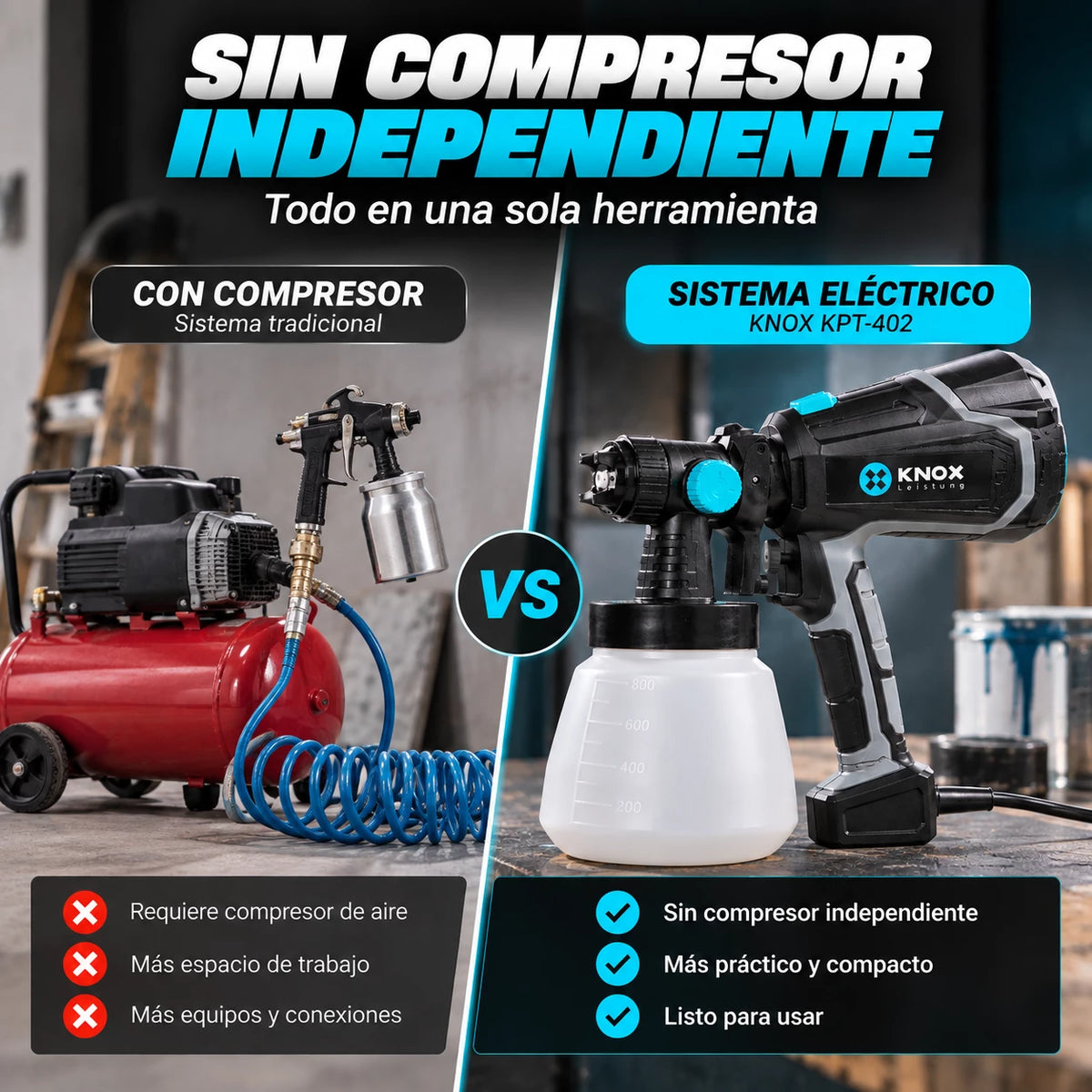 Pistola Eléctrica para Pintar Knox KPT402 600W 1000 ml