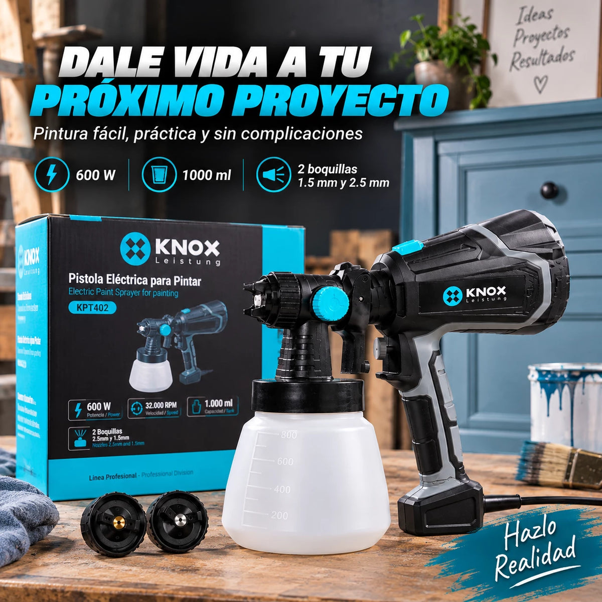 Pistola Eléctrica para Pintar Knox KPT402 600W 1000 ml