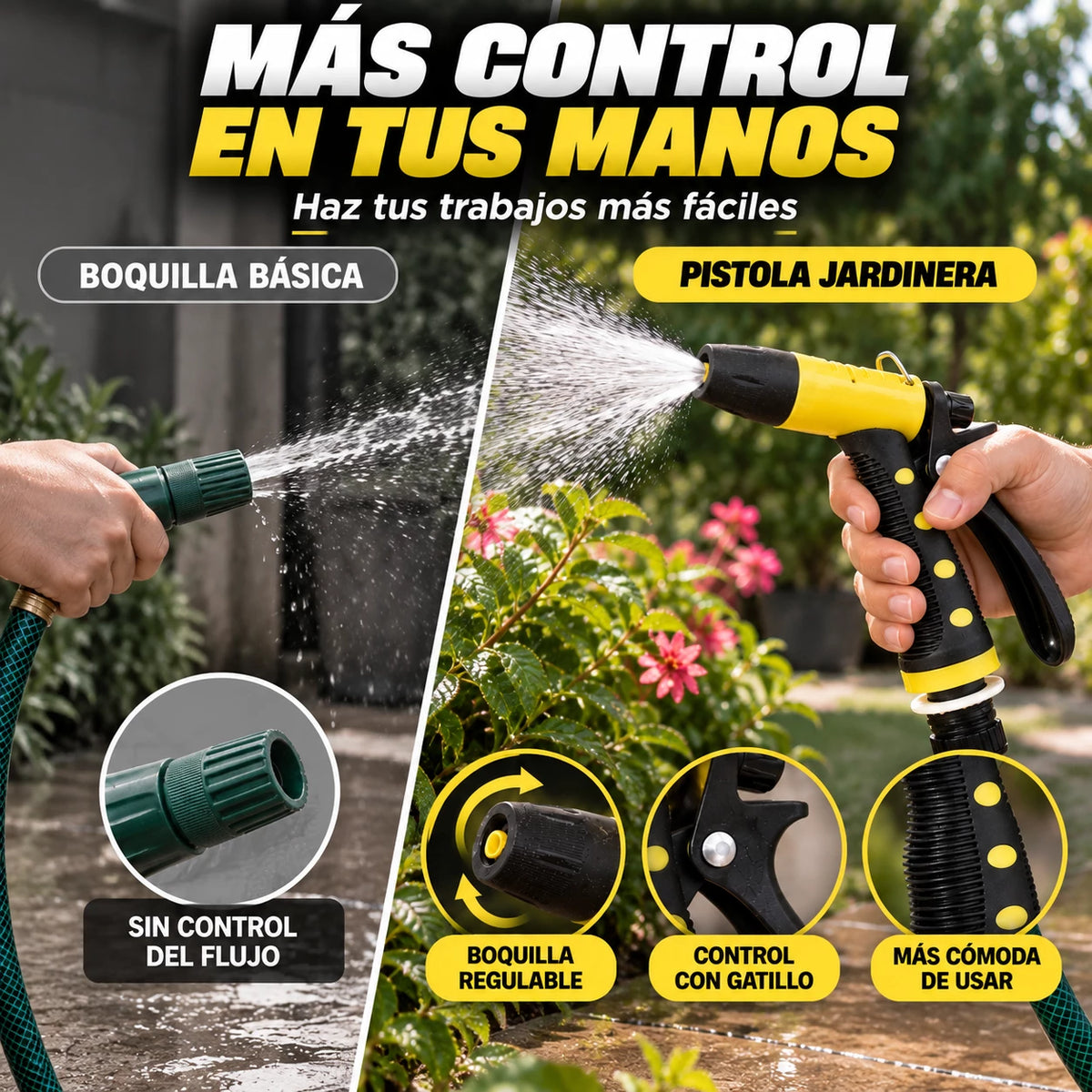 Pistola Jardinera para Manguera con Boquilla Regulable y Gatillo