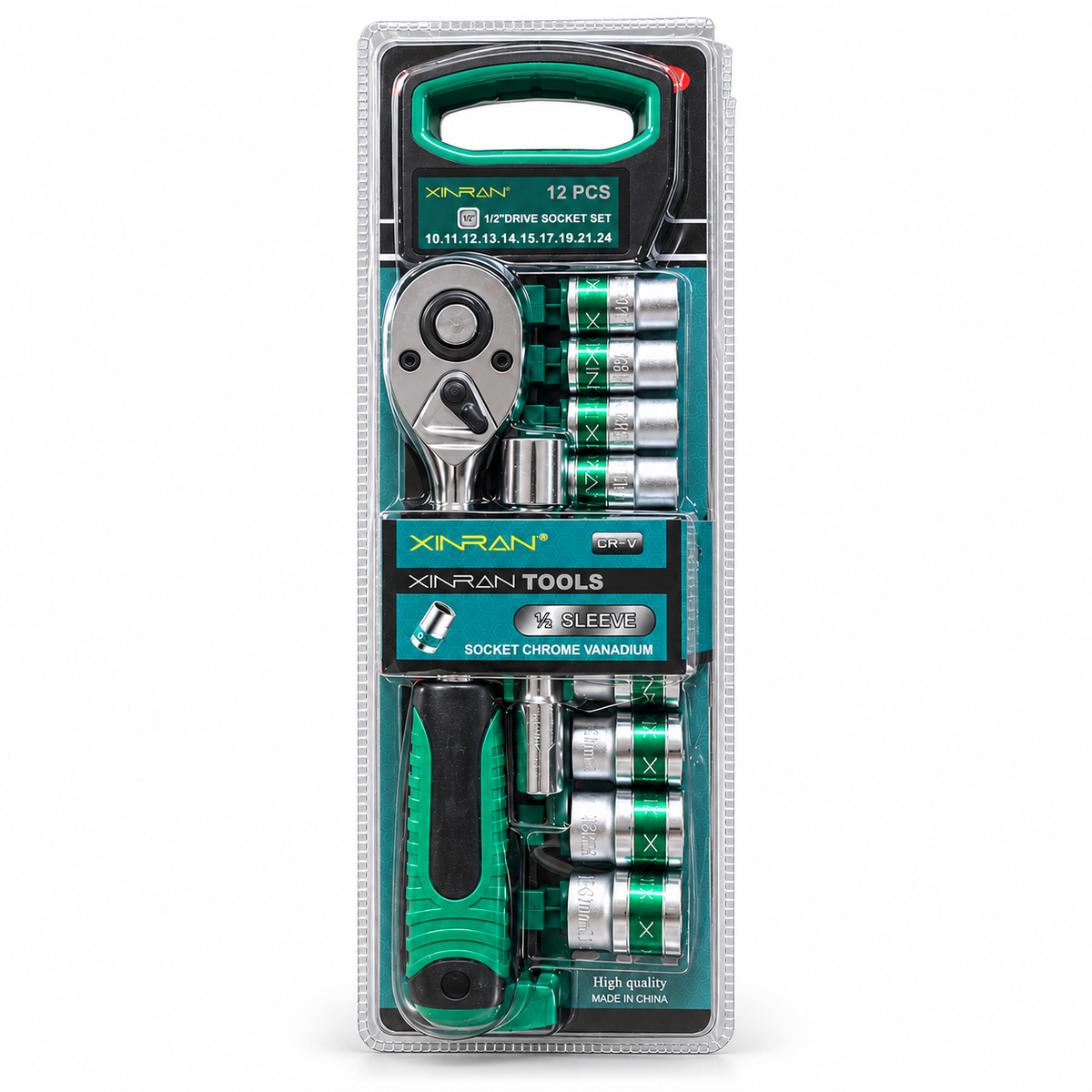 Juego de Ratchet Tipo Pera 1/2” con Copas 10–24 mm – 12 Piezas