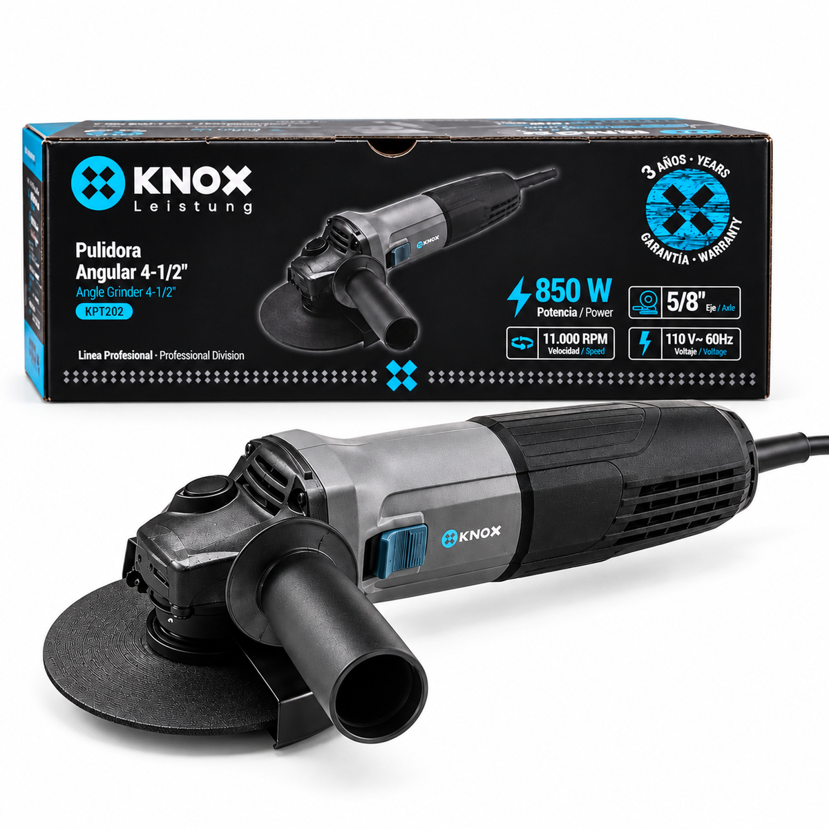 Pulidora Angular KNOX KPT202 4-1/2" 850W 11.000 RPM 110V