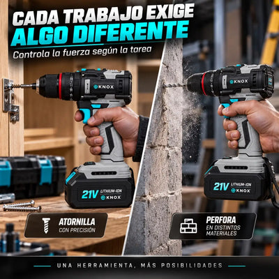 Taladro Percutor Inalámbrico KNOX 21V Brushless 45 Nm con 2 Baterías