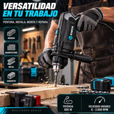 Taladro KNOX 850W de Velocidad Variable 0–3.000 RPM