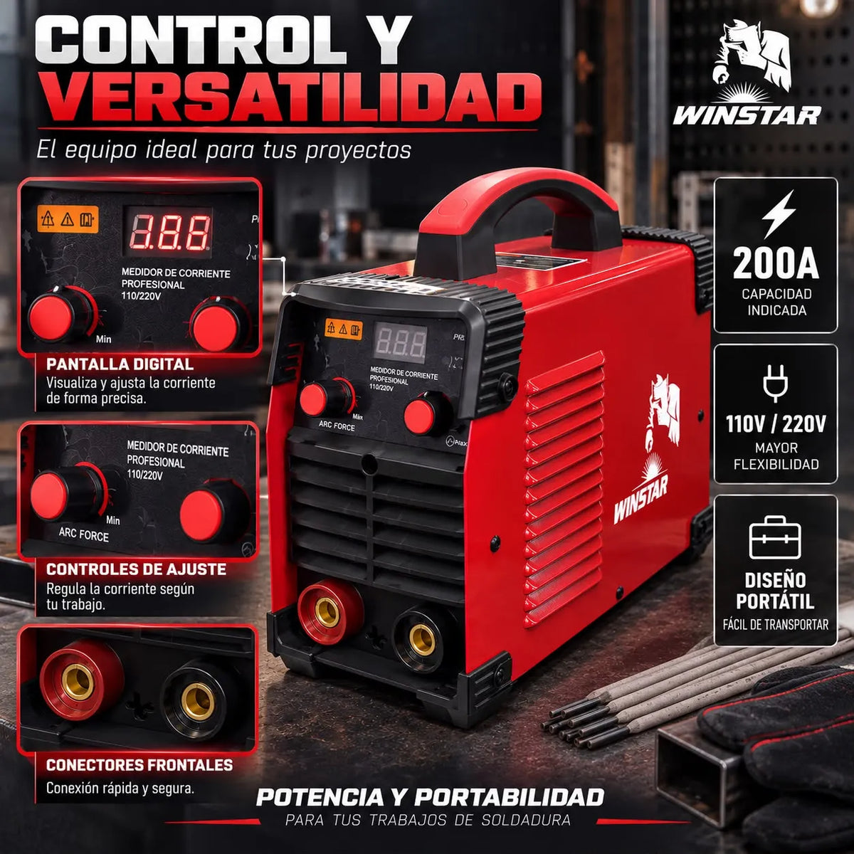 Soldador Inversor Winstar 200A 110V / 220V Portátil