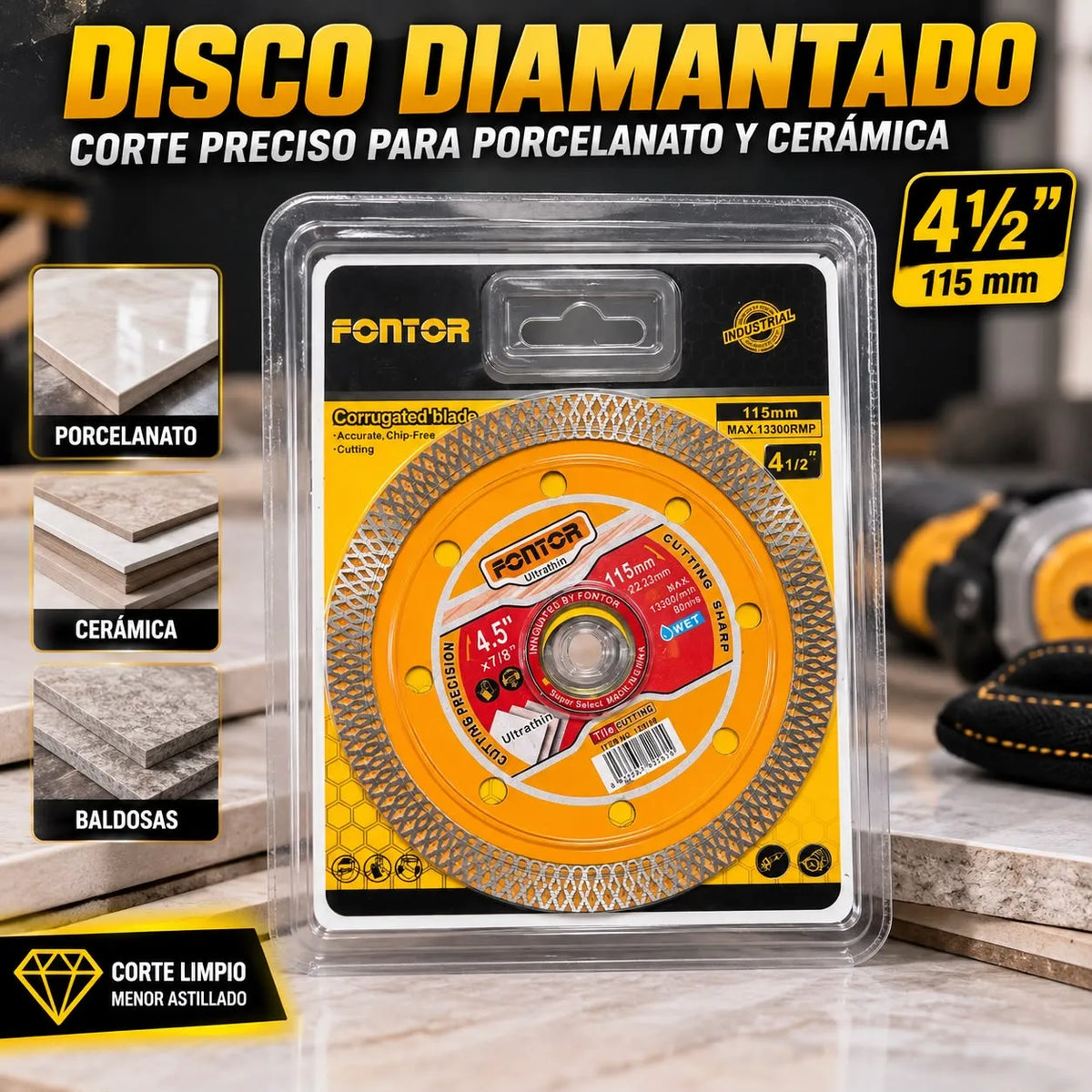 Disco Diamantado Fontor Ultradelgado 115 mm para Porcelanato y Cerámica