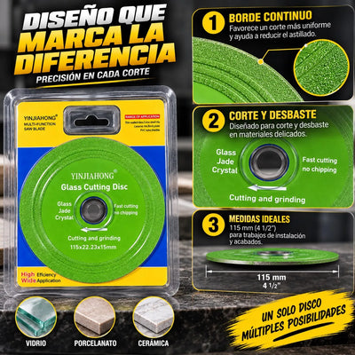 Disco de Corte y Desbaste 115 mm para Vidrio, Porcelanato y Cerámica