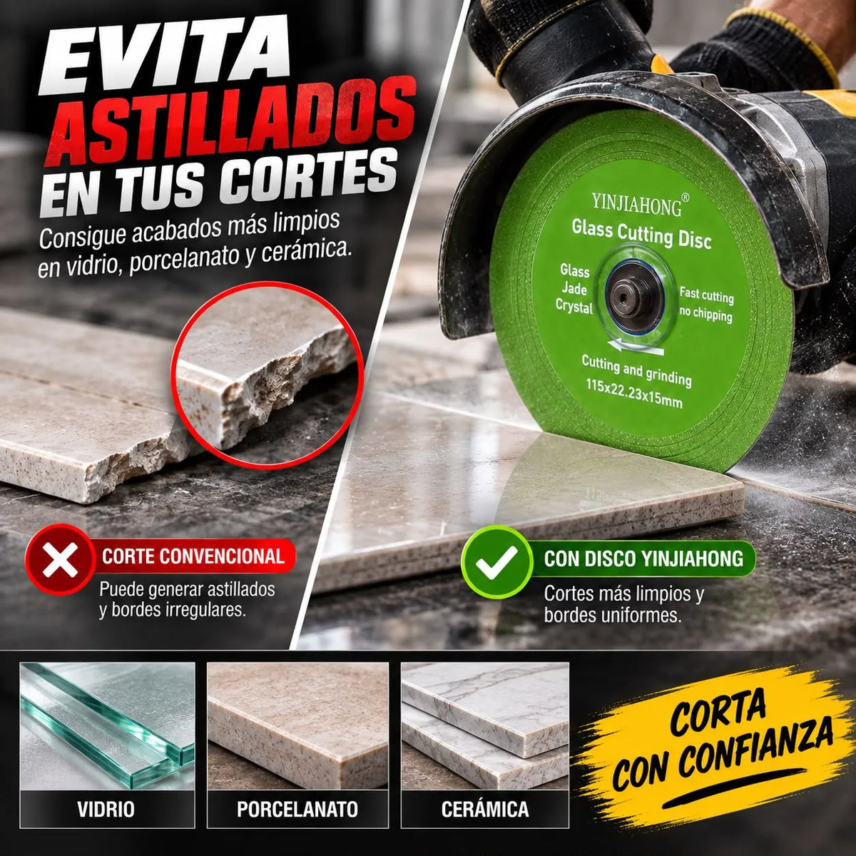 Disco de Corte y Desbaste 115 mm para Vidrio, Porcelanato y Cerámica