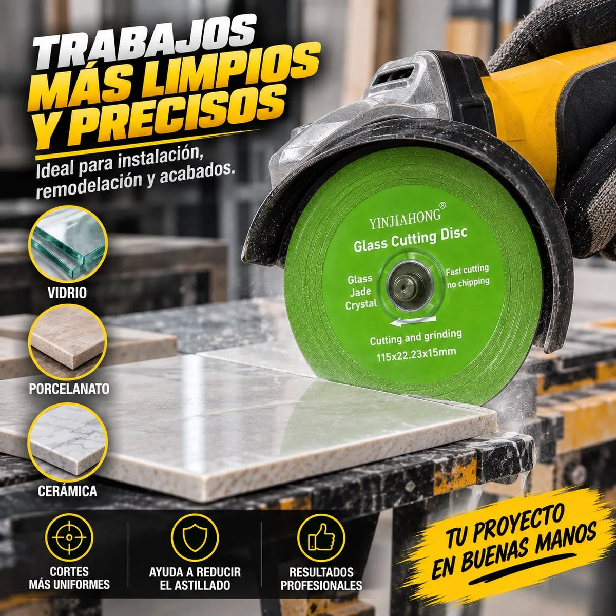 Disco de Corte y Desbaste 115 mm para Vidrio, Porcelanato y Cerámica