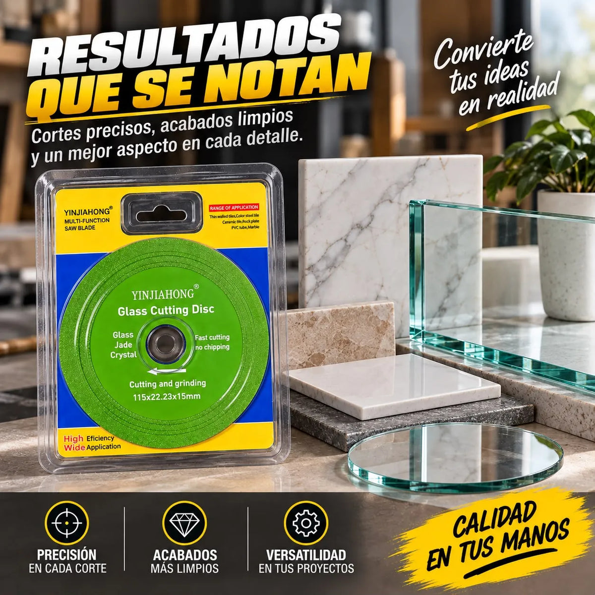 Disco de Corte y Desbaste 115 mm para Vidrio, Porcelanato y Cerámica