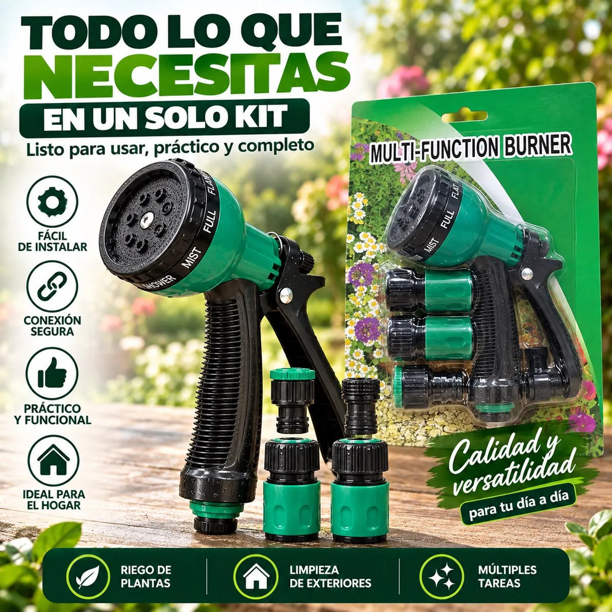 Pistola Jardinera de 7 Chorros con 4 Acoples para Manguera 1/2"