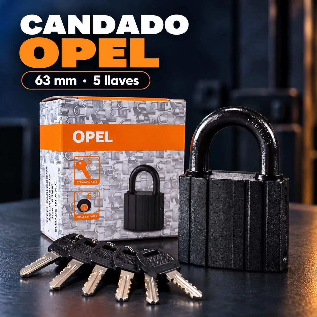 Candado Opel Negro 63 mm con 5 Llaves