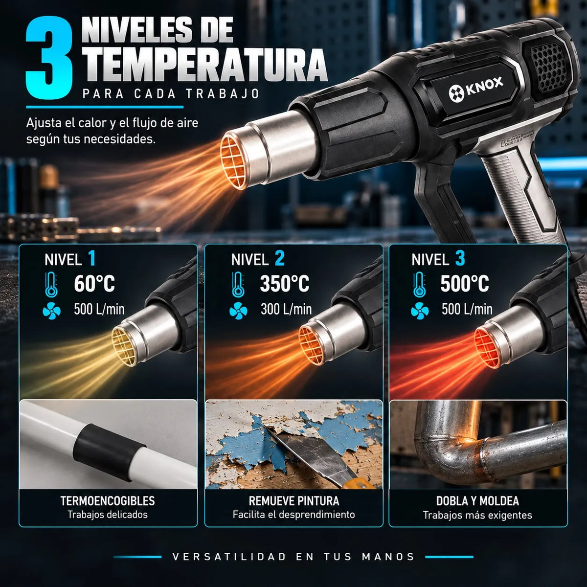 Pistola de Calor KNOX KPT400 2000W 110V 3 Temperaturas