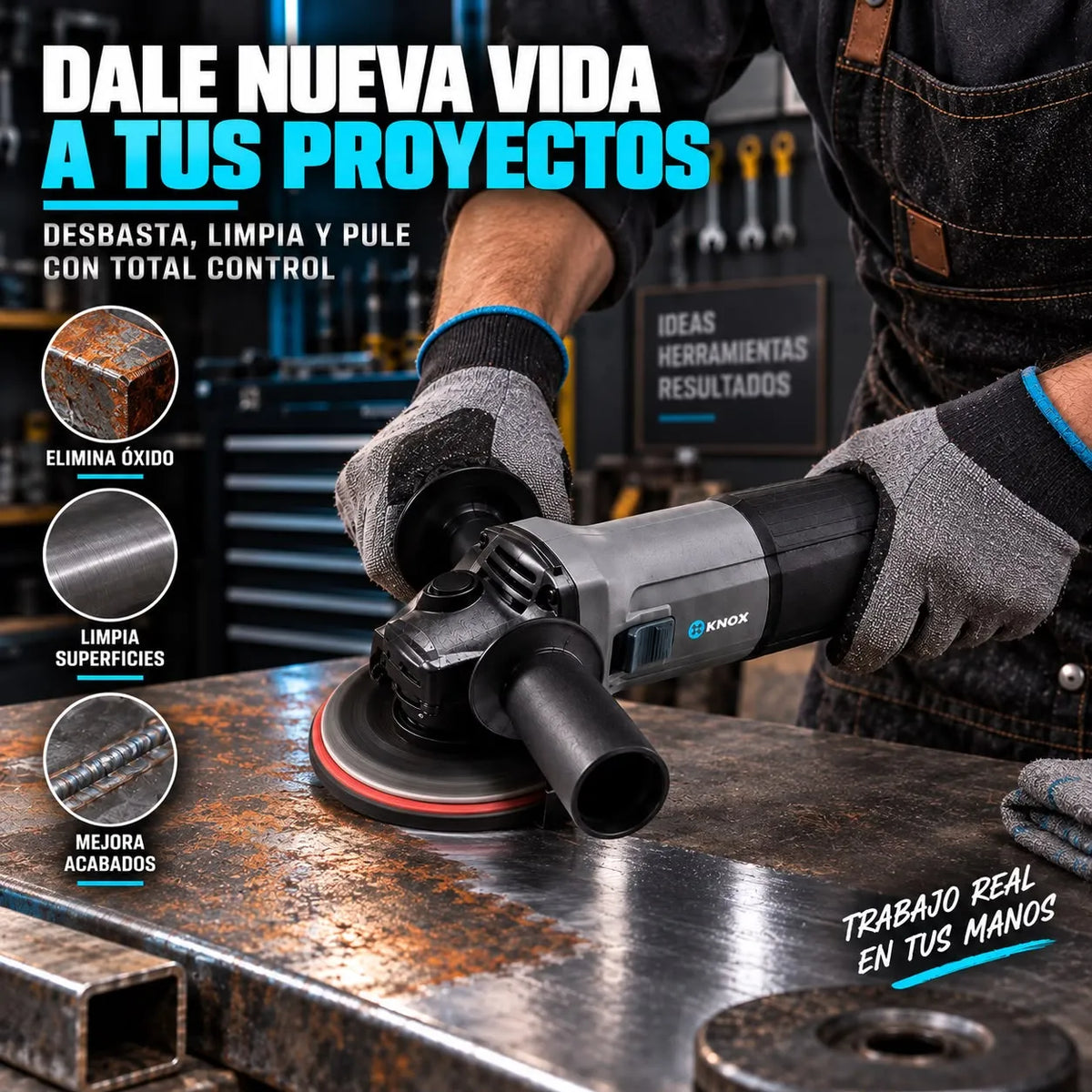 Pulidora Angular KNOX KPT202 4-1/2" 850W 11.000 RPM 110V