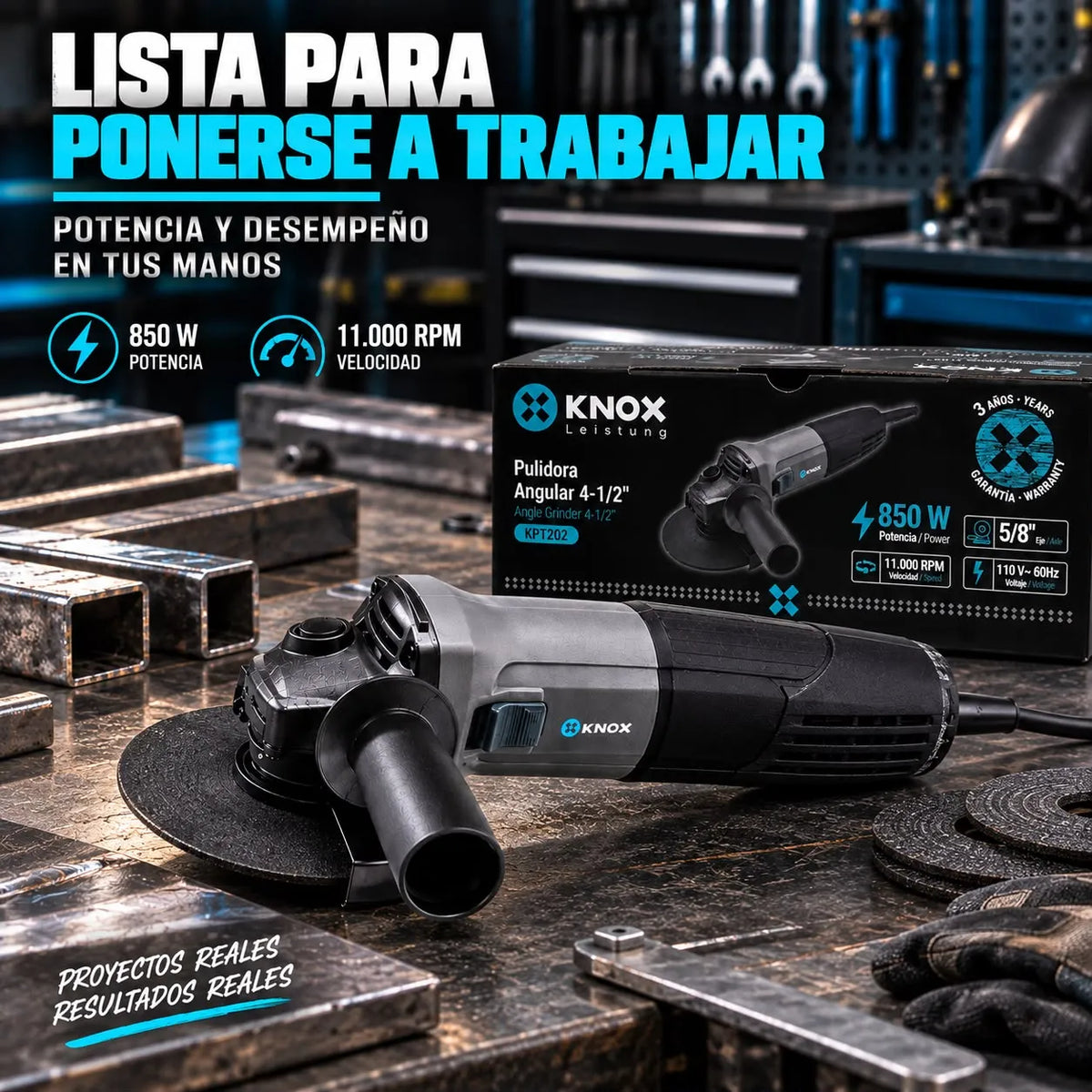Pulidora Angular KNOX KPT202 4-1/2" 850W 11.000 RPM 110V