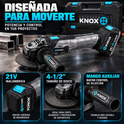 Pulidora Angular Inalámbrica KNOX 4-1/2" 21V con Batería y Maletín