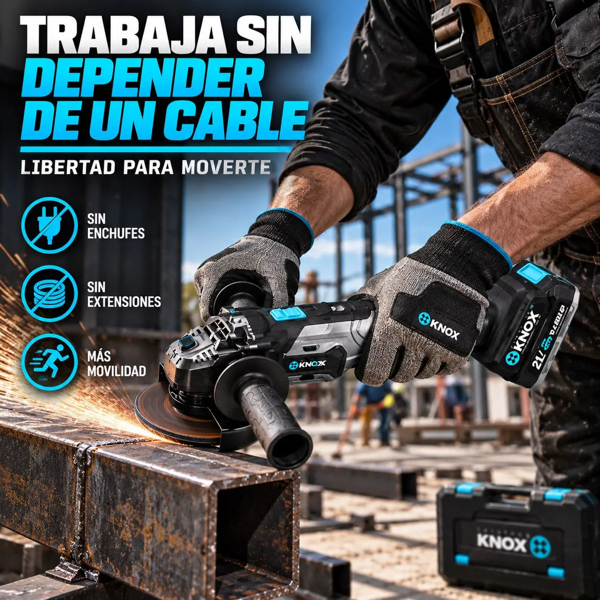 Pulidora Angular Inalámbrica KNOX 4-1/2" 21V con Batería y Maletín