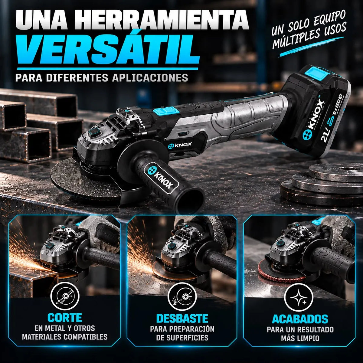 Pulidora Angular Inalámbrica KNOX 4-1/2" 21V con Batería y Maletín