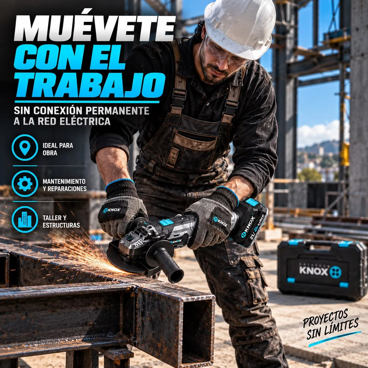 Pulidora Angular Inalámbrica KNOX 4-1/2" 21V con Batería y Maletín