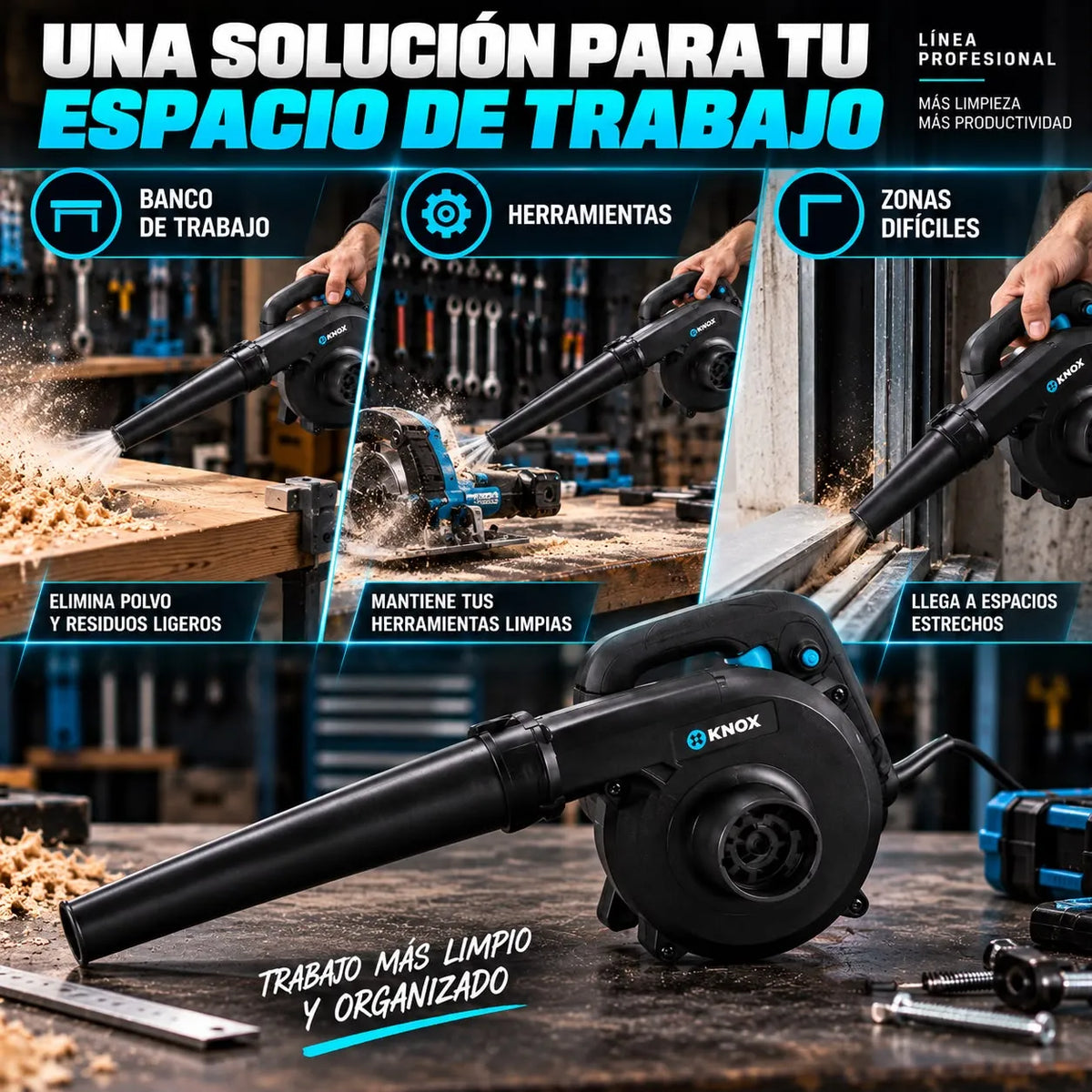 Sopladora Eléctrica KNOX 650W 110V Velocidad Variable 16.000 RPM