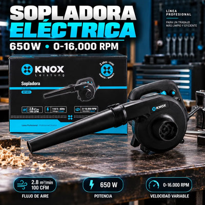 Sopladora Eléctrica KNOX 650W 110V Velocidad Variable 16.000 RPM