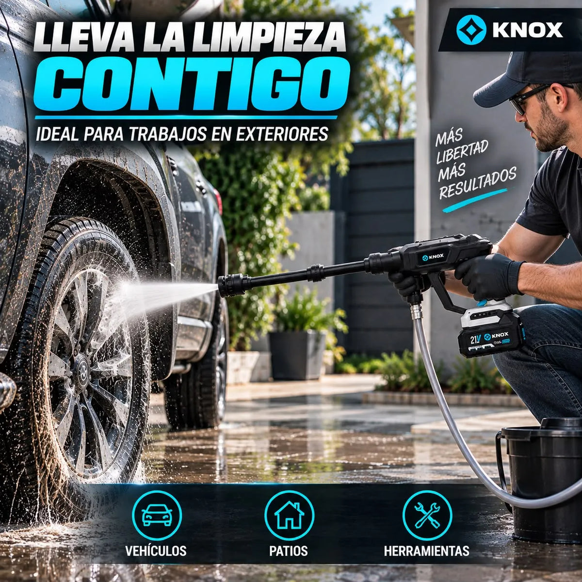 Hidrolavadora Inalámbrica KNOX 21V 500 PSI con 2 Baterías 4.0 Ah