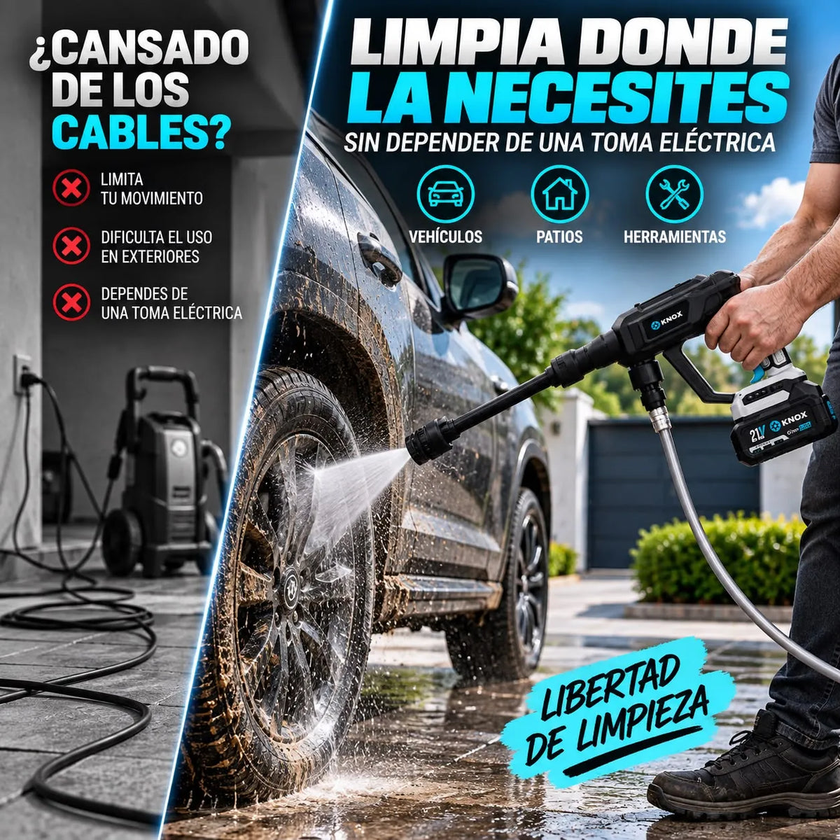 Hidrolavadora Inalámbrica KNOX 21V 500 PSI con 2 Baterías 4.0 Ah
