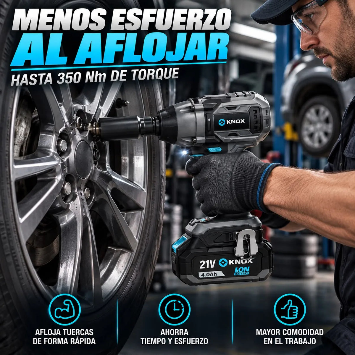 Llave de Impacto Inalámbrica KNOX 21V 350 Nm 1/2” con 2 Baterías