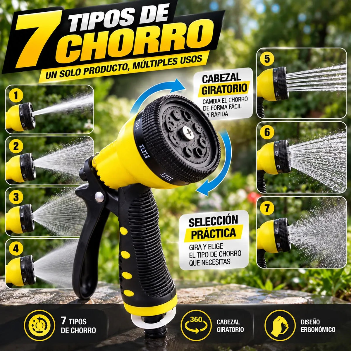 Pistola Jardinera Fontor de 7 Chorros para Riego y Limpieza