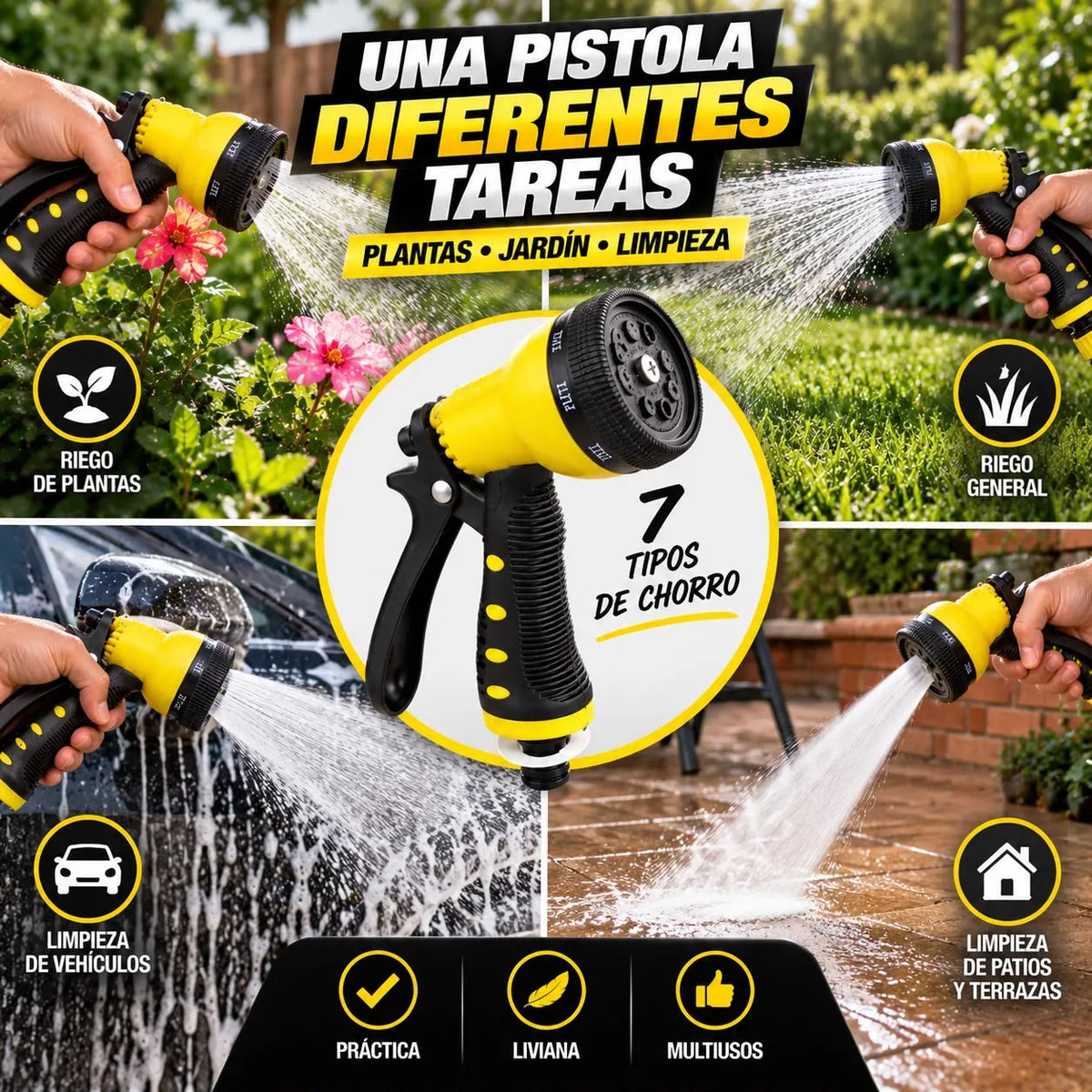 Pistola Jardinera Fontor de 7 Chorros para Riego y Limpieza
