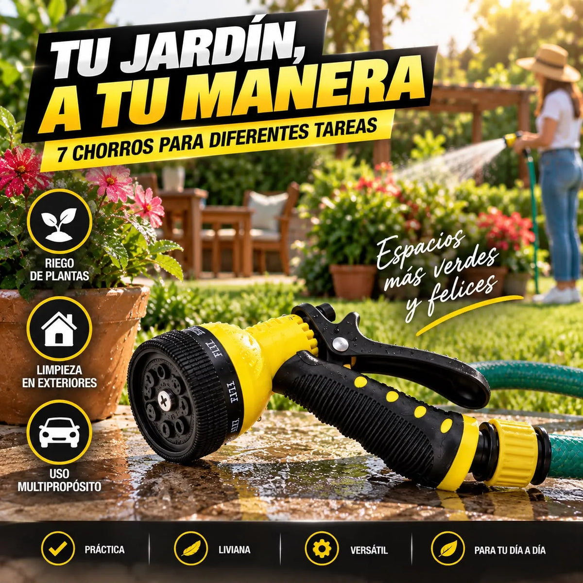 Pistola Jardinera Fontor de 7 Chorros para Riego y Limpieza