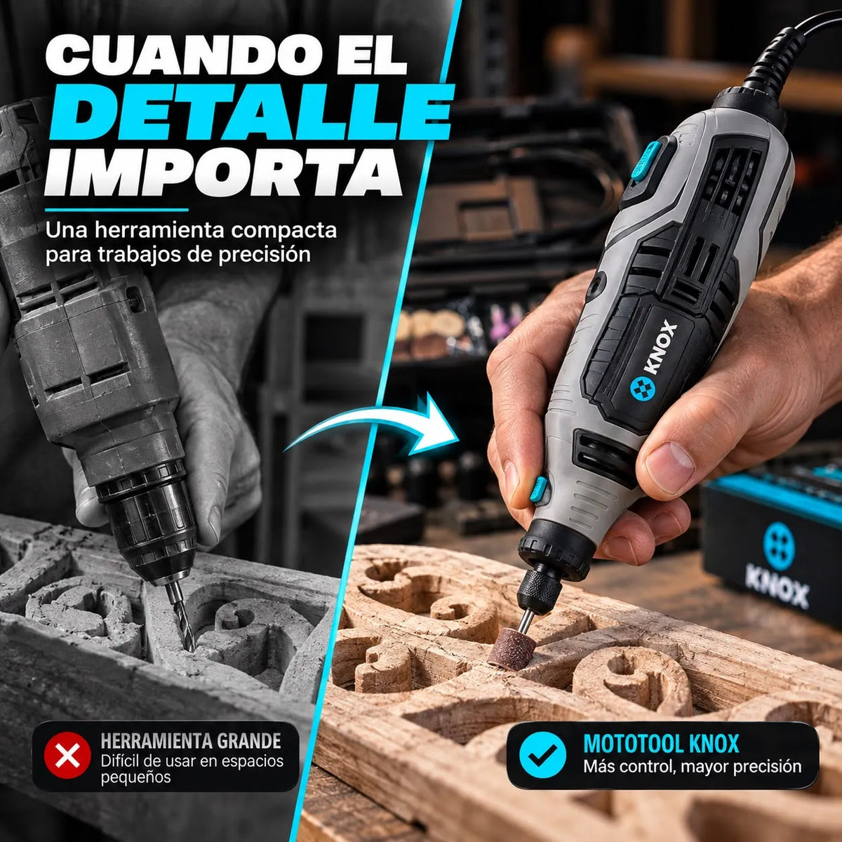 Mototool KNOX KPT501 180W con 109 Accesorios y Eje Flexible