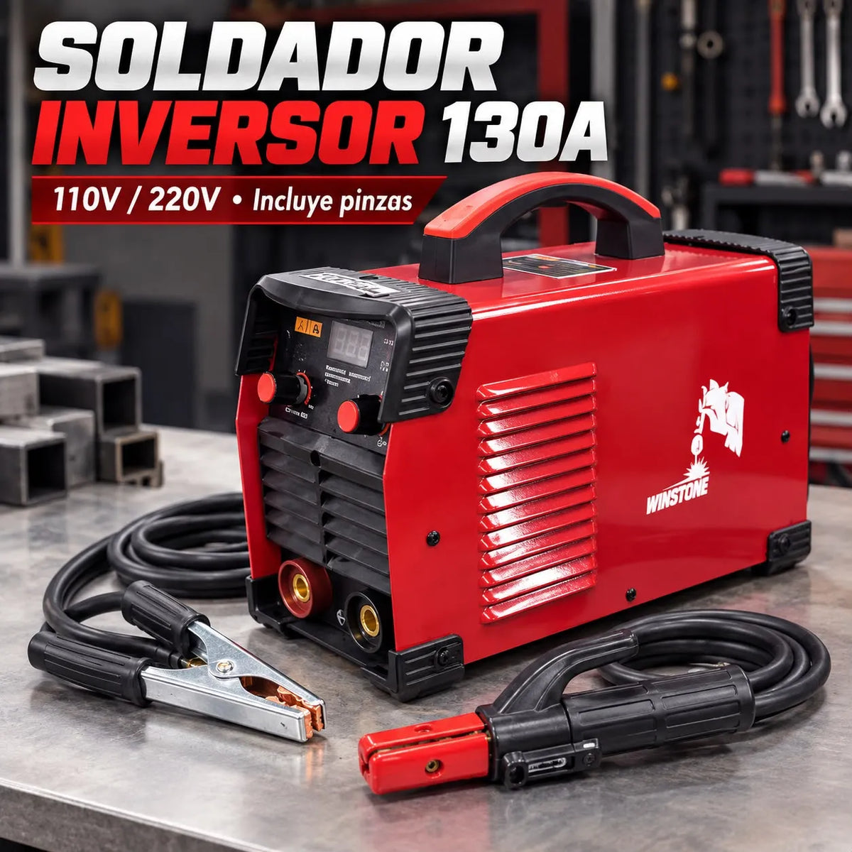 Soldador Inversor Winstone 130A Bivoltaje 110V/220V con Pinzas