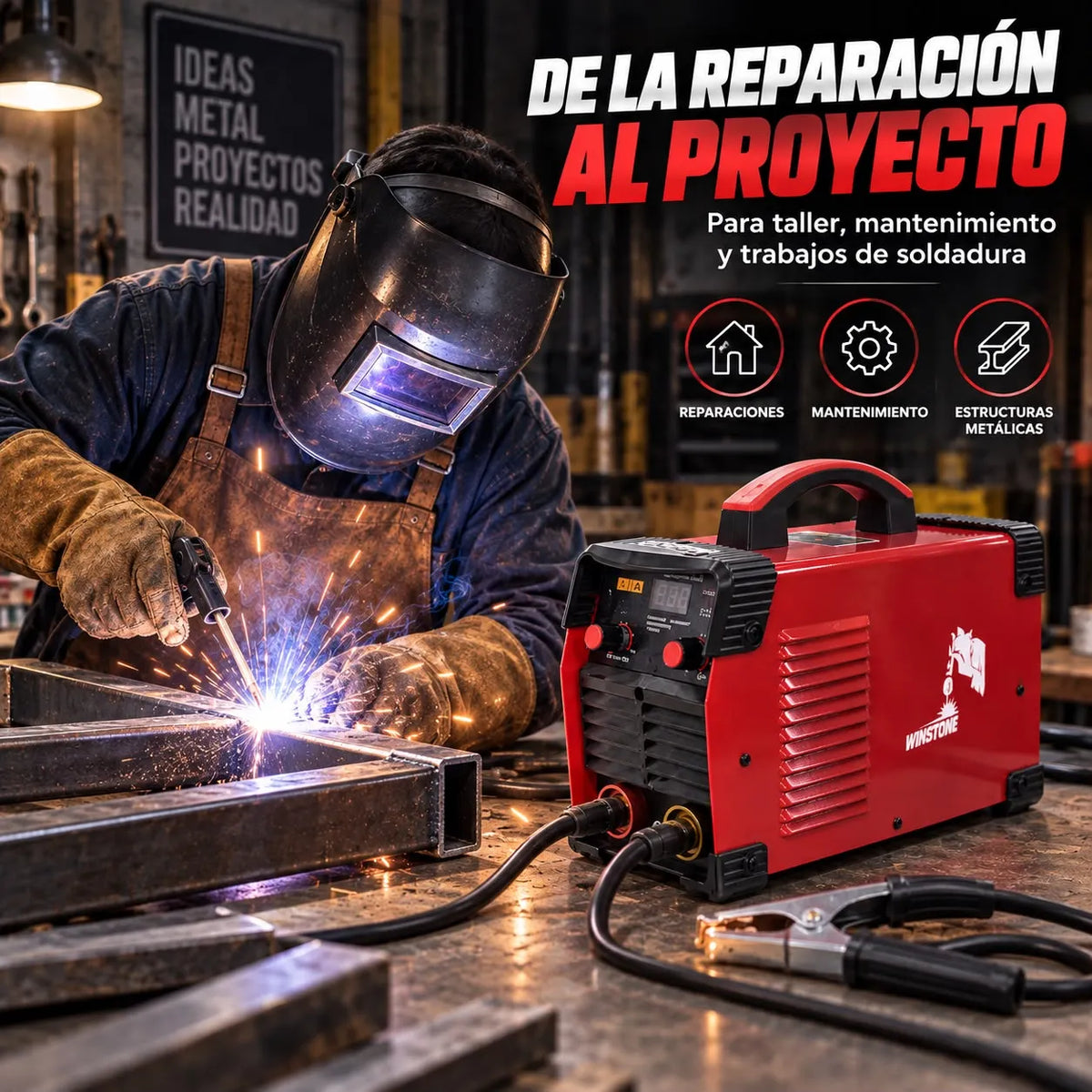 Soldador Inversor Winstone 130A Bivoltaje 110V/220V con Pinzas