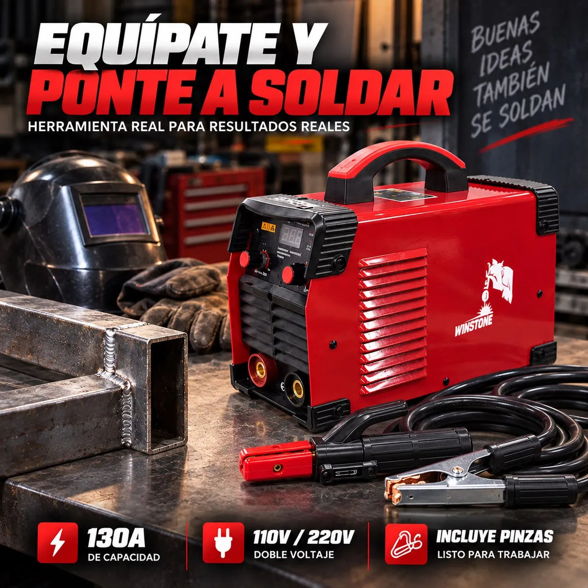 Soldador Inversor Winstone 130A Bivoltaje 110V/220V con Pinzas