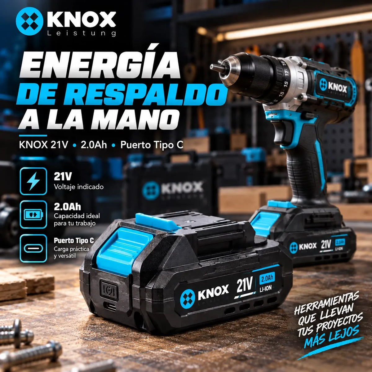 Batería KNOX 21V 2,0Ah Li-Ion con Puerto Tipo C KPTBT02