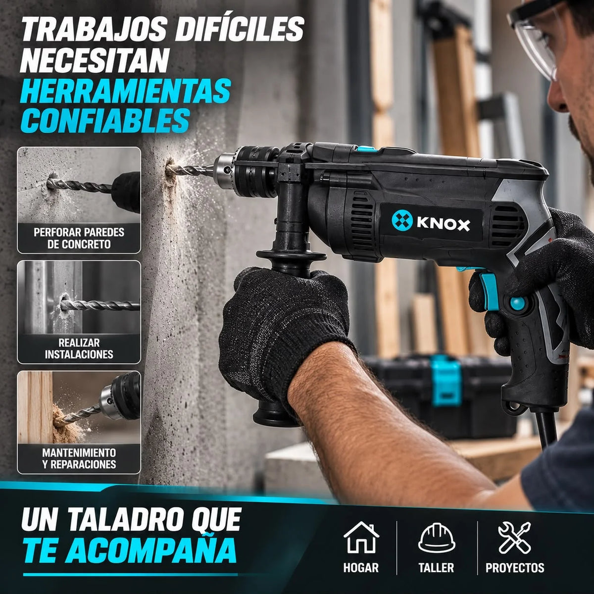 Taladro KNOX 850W de Velocidad Variable 0–3.000 RPM