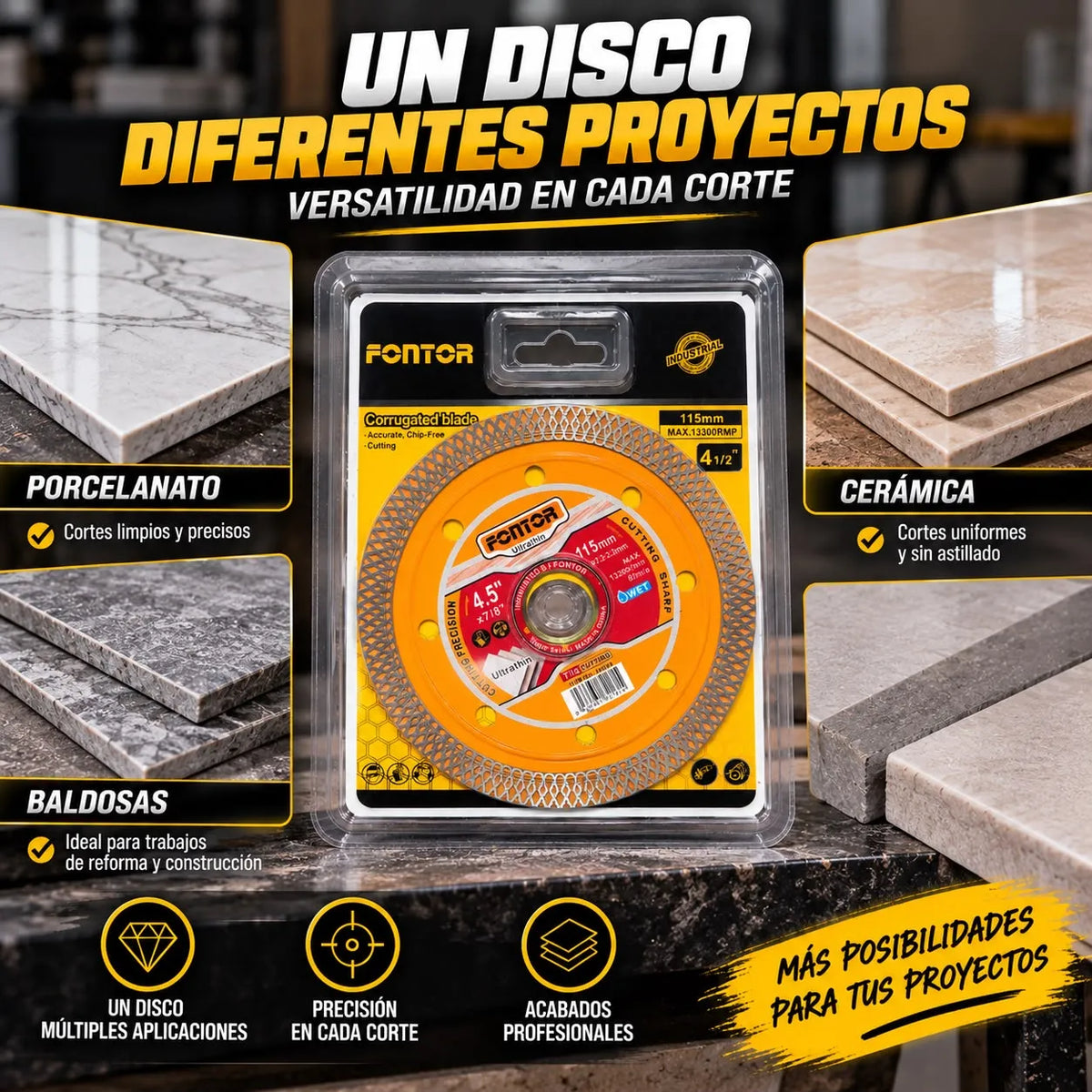Disco Diamantado Fontor Ultradelgado 115 mm para Porcelanato y Cerámica