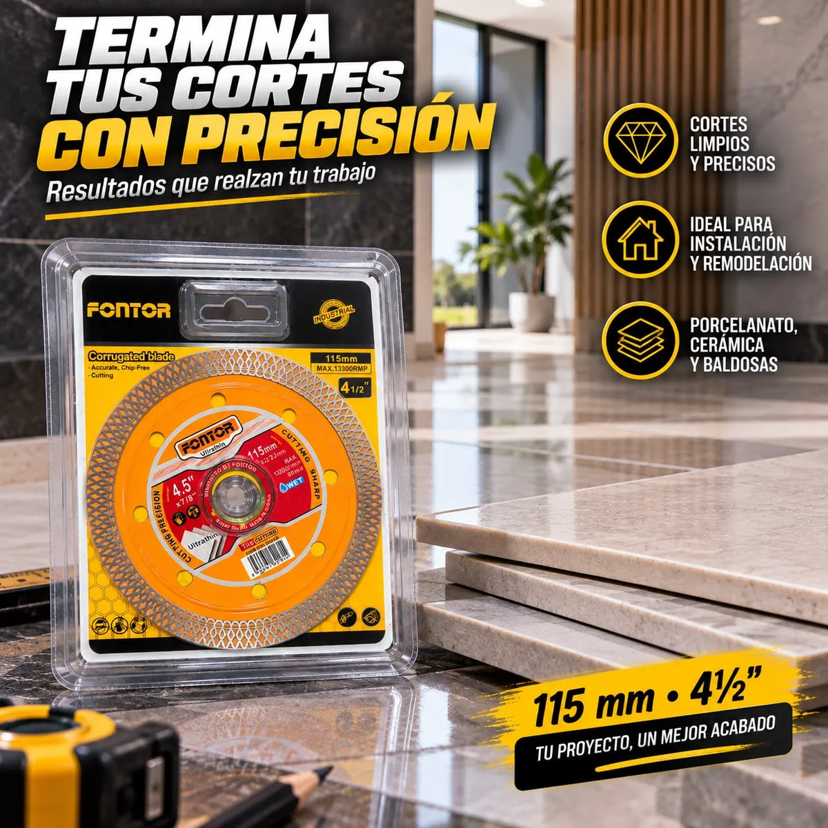 Disco Diamantado Fontor Ultradelgado 115 mm para Porcelanato y Cerámica