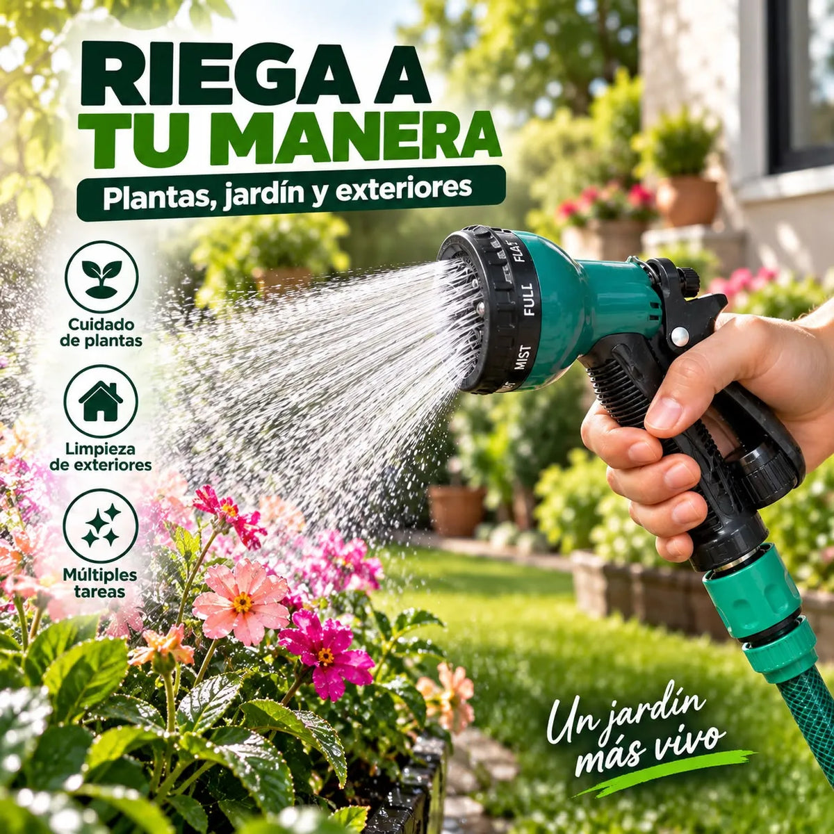 Pistola Jardinera de 7 Chorros con 4 Acoples para Manguera 1/2"